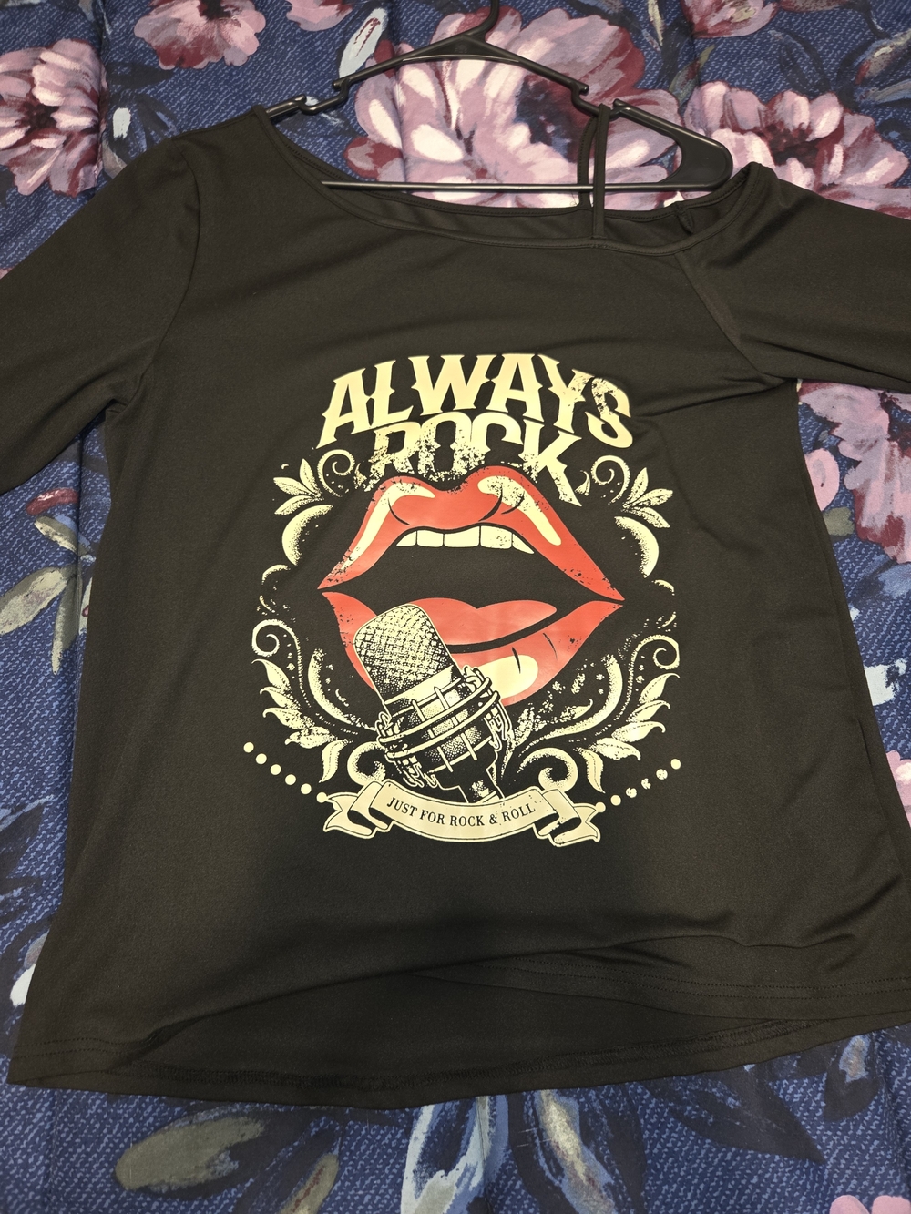 Shein Black "Always Rock" Graphic Long-Sleeve Top